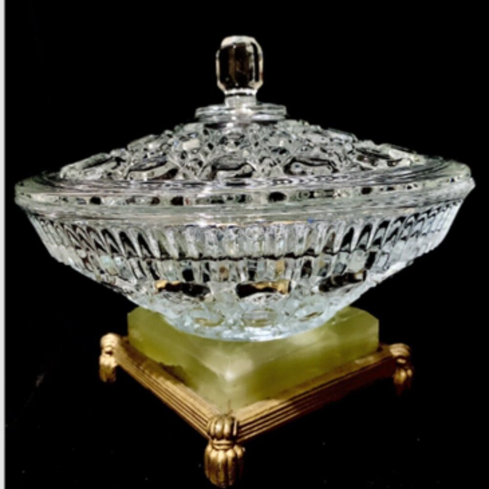 Windsor Royal Brighton‎ Clear 7.5" Compote Candy Dish Button Cane Pattern